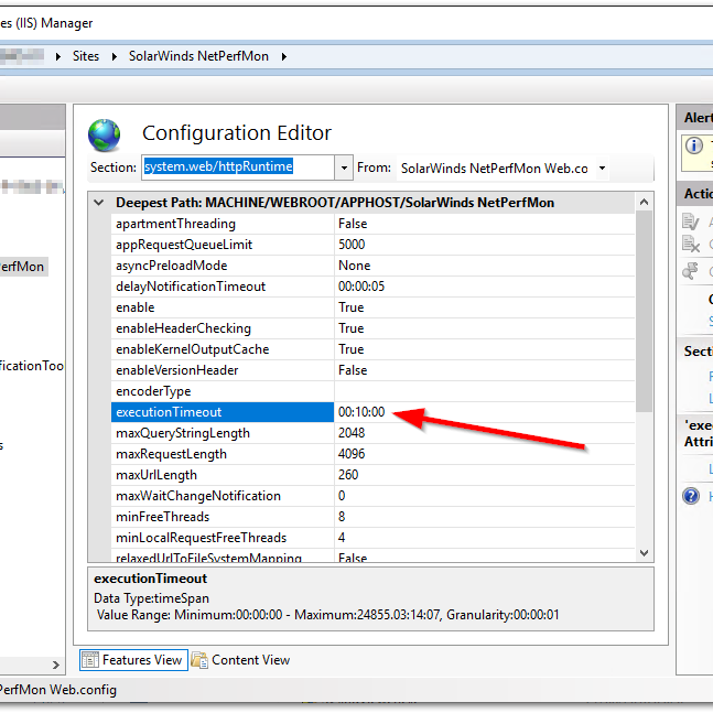 Microsoft IIS – Configuration Editor – executionTimeout