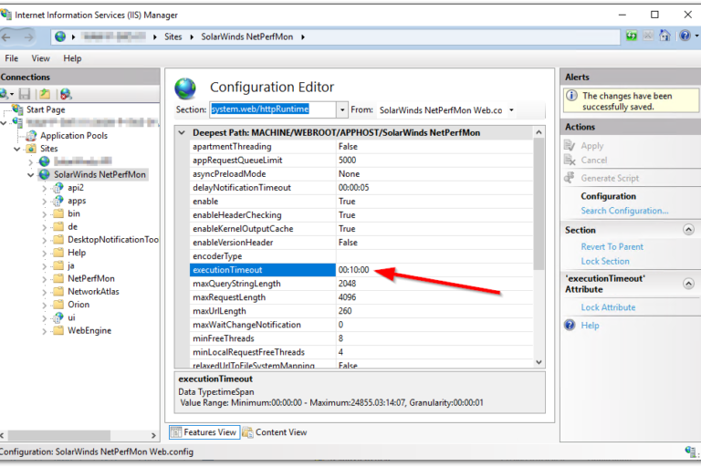 Microsoft IIS – Configuration Editor – executionTimeout